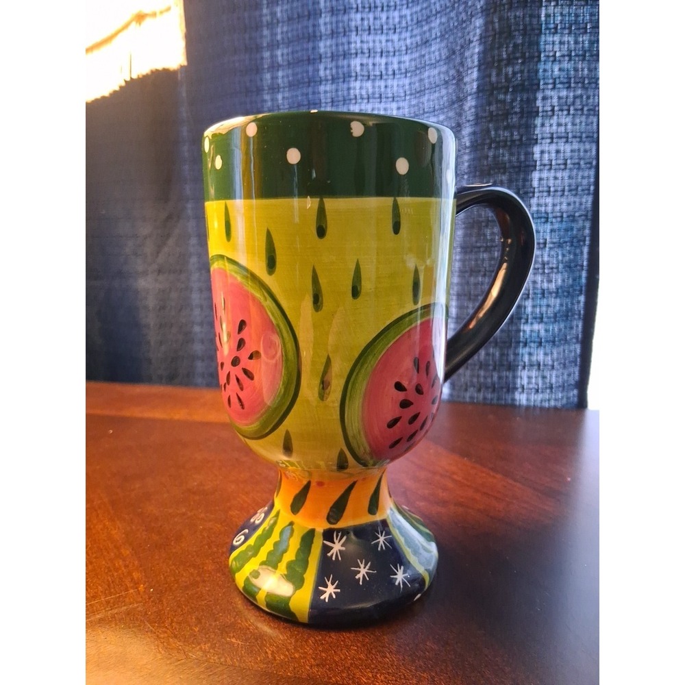 Watermelon Pattern Pedestal Latte Mug Hand Painted by Milson and Louis